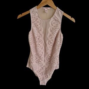 Victoria’s Secret Medium Pink Sheer Lace Bodysuit One Piece Lingerie Sleeveless